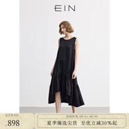 EIN言輕禮服流光醋酸花邊拼接不規(guī)則無(wú)袖連衣裙女2025夏新款 石墨黑 S