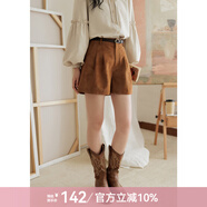 謎秀麂皮絨短褲女2025秋季高腰a字顯瘦秋季小個(gè)子闊腿褲 深橘色 M
