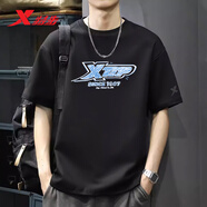 特步短袖男2025春夏季新款寬松休閑運動(dòng)T恤男裝透氣針織衫上衣運動(dòng)服 正黑色-0103 M