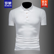 羅蒙（ROMON）夏季無(wú)痕冰絲polo衫男士短袖修身商務(wù)休閑燙金字母翻領(lǐng)半袖t恤男 T0701白色 M