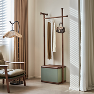 高林山隱北美黑胡桃木實(shí)木衣帽架意式簡(jiǎn)約一體式衣架鞋架收納柜 衣帽架（皮面部分：頭層牛皮）