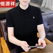 恒源祥2025新款男士立領(lǐng)T恤短袖夏季潮流高端純色體恤薄款 9327黑色 M 【建議95-110斤】