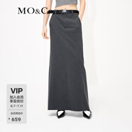 MO&Co.簡約高腰后開叉長款半身裙長裙白色灰色設(shè)計感裙子摩安珂 深花灰色-第2批 XS 155
