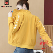 AEMAPE棒球服短外套女士春秋裝2025年新款時(shí)尚寬松薄款休閑開(kāi)衫夾克上衣 姜黃色 XL