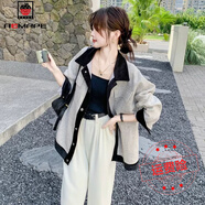 AEMAPE胖MM大碼300斤復(fù)古撞色拼接休閑小香風(fēng)外套女春秋設(shè)計感寬松上衣 圖片色  常規(guī) XL 建議120-150斤