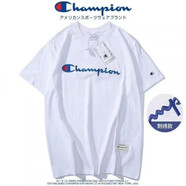 冠軍（CHAMPION）夏季純棉短袖刺繡新款T恤圓領(lǐng)寬松半袖男女同款大碼情侶時(shí)尚上衣 白色大標T恤 L