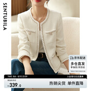 尚都比拉春秋經(jīng)典圓領(lǐng)小香風(fēng)外套女通勤減齡百搭女裝上衣 米白色 L 