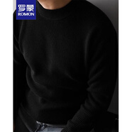 羅蒙（ROMON）重磅加厚毛衣男復古粗針羊毛混紡半高領羊毛衫圓領冬季套頭針織衫 經(jīng)典黑 加厚 XL 140-160斤