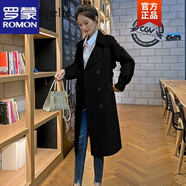 羅蒙風(fēng)衣女2022年春秋新款韓版感流行氣質(zhì)中長(cháng)款流行顯瘦過(guò)膝大衣外套 典雅黑色 3XL 建議146-165
