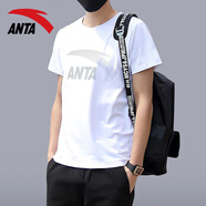 安踏（ANTA）t恤男士短袖夏季薄款圓領(lǐng)潮流大logo純色舒適透氣跑步上衣運動(dòng)服 -3純凈白/淺灰【推薦】 L (175) 適合120-140斤