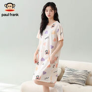 大嘴猴（paul frank）（PAUL FRANK）夏季女士短袖卡通印花甜美少女圓領(lǐng)中長(zhǎng)款睡裙居家 2308W杏色 180 XL