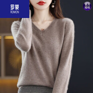 羅蒙（ROMON）100%羊毛衫女25秋冬新款V領(lǐng)毛衣寬松套頭羊毛絨針織打底衫長袖 高檔品牌原絨駝 L