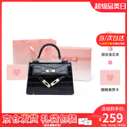 viney包包女包牛皮凱莉包品牌斜挎包輕奢生日禮物送女友老婆 黑色【奧斯汀定制禮盒】單肩包