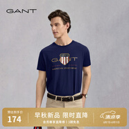 GANT/甘特【100%棉】男女情侶款學院風美式休閑圓領(lǐng)短袖重磅T恤 433夜藍色 L