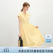 范思藍恩法式復古翻領(lǐng)短袖襯衫連衣裙女2025夏裝新款高腰A字裙子 黃色 M