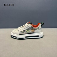 AGLKE品牌男鞋2025年春季新款刺繡印花布面低幫透氣百搭抖網(wǎng)紅休閑鞋男 白桔色刺繡布面 單層 39 皮鞋碼