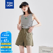 唐獅（TonLion）2023工裝短褲女大口袋高腰休閑闊腿 若綠 M 