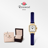 Rosemont瑞士原裝進口復(fù)古小方糖小巧精致輕奢石英玫瑰手表女情人節(jié)送女友 【金色】藍色皮帶