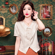AEMAPE設(shè)計(jì)感雪紡短袖T恤女夏季爆款新中式國(guó)風(fēng)女士襯衫氣質(zhì)短款上衣女 黑色 L 建議100-115斤