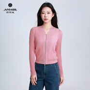 阿瑪施（AMASS）女裝T恤百搭上衣坑條紋收腰顯瘦長袖針織杉時尚休閑開衫548026 粉色 M (3碼)