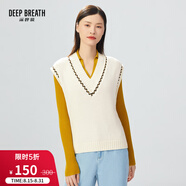 深呼吸DEEP BREATH女裝V領拼色提花寬松羊毛針織衫馬甲背心女A301010 黑白金點 S (2碼)