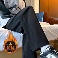 森馬（Semir）夏季褲子男女款寬松運動(dòng)褲長(cháng)褲男士休閑褲薄款直筒褲垂感闊腿褲夏 黑色款 加絨 M 建議105斤內