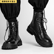麥潮尚德比鞋男低幫英倫風(fēng)馬丁大黃靴圓頭大頭鞋黑色工裝鞋厚底休閑皮鞋 CF2011黑色(高幫八孔款) 39 (偏大一碼)