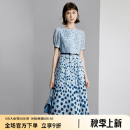 顏域時(shí)尚波點(diǎn)連衣裙2024新款女夏季通勤藍(lán)色圓領(lǐng)中長款短袖裙子女 藍(lán)波點(diǎn) XL/42