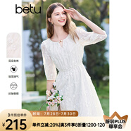 百圖betu女裝2025春季新款連衣裙圓領(lǐng)立體小花朵刺繡裙子女2502T79 米白 L