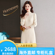 Homesee輕奢國際高檔品牌連衣裙2025秋季新款小個子貴夫人羊毛針織毛呢裙 米白色 M