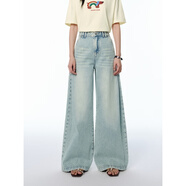 太平鳥(niǎo)高腰大闊腿牛仔長(cháng)褲2025年夏季新款寬松顯瘦雪花水洗牛仔褲 牛仔淺藍 M 160