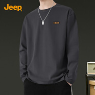 JEEP長(cháng)袖t恤男春秋季新款純棉透氣體恤休閑簡(jiǎn)約正肩打底衫W 深灰 L