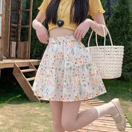稻草季韓系溫柔浪漫小碎花半身裙女2025夏季百搭花邊短款a字半裙 橙色37# XXS 單安全褲隨機發(fā)（建議拍）