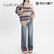 OLDER SEA寬松闊腿直筒牛仔褲女2025新款夏季褲子高腰顯瘦小個子直筒褲女 復(fù)古藍 L 建議111-120斤