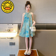 G.DUCKKIDS背心裙女童旗袍連衣裙夏裝2024新款兒童裙子夏季吊帶裙高端公主裙 XG038江山圖水墨畫(huà)旗袍裙露肩公 140 cm(140cm) 建議身高135左右