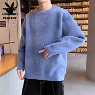 花花公子（PLAYBOY）品牌水貂絨圓領(lǐng)毛衣男士韓版簡(jiǎn)約針織衫秋季套頭打底線衣男 113藍(lán)色 M 【90-110斤】
