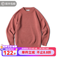 馬登工裝 美式復(fù)古重磅菠蘿紋粗毛衣加厚實(shí)圓領(lǐng)落肩休閑針織衫男 加州橙 L