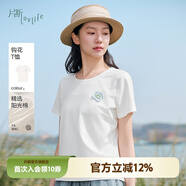 片斷正肩T恤女2025夏季新款圓領(lǐng)花朵設計文藝減齡小個(gè)子修身上衣 象牙白 M
