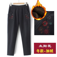 暢印中老年中老年人加肥女褲加絨加厚秋冬媽媽長(cháng)褲繡花高腰奶奶褲子 加絨 太陽(yáng)花 XL 建議90-110斤
