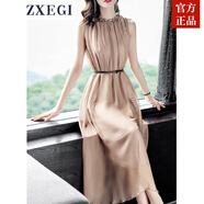 ZXEGI真絲女裝100%桑蠶絲連衣裙夏季收腰中長款高檔背心真絲裙子中長款 香檳色（裙長106cm閃電發(fā)貨） 均碼