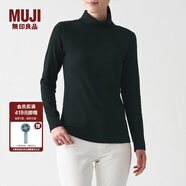 無印良品 MUJI 女式 彈力羅紋編織 高領長袖T恤 BBM01A1A 黑色 L