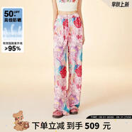 LALABOBO【防曬】水果滿印輕薄闊腿褲女裝寬松顯瘦多巴胺休閑褲RBEB-ZC19 粉色 薄款 M