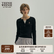 Teenie Weenie小熊秋季黑色棉質(zhì)打底衫polo領(lǐng)長(zhǎng)袖T恤白色外穿上衣 B-黑色 M