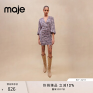 Maje 春秋女裝時(shí)尚抽褶短款豹紋包臀連衣裙短裙MFPRO02780 淺粉豹紋 T34