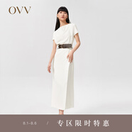 OVV【愛情而已同款】OVV2022春夏新款女裝緞面堆堆領(lǐng)短袖連衣裙 米白15 S