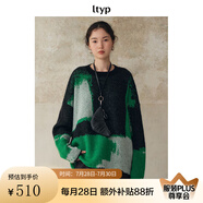 旅途原品（ltyp）羊毛馬海毛幾何撞色提花毛衣/開衫寬松針織衫女夏季 套頭毛衣-幻彩綠 L