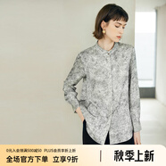 顏域長(zhǎng)袖立領(lǐng)女士襯衫秋季2024新款寬松上衣印花小衫新中式襯衣女 灰色 XL/42