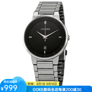 西鐵城（CITIZEN）男士手表石英表黑色圓形41mm防水50m銀色不銹鋼帶休閑BI5010-59E as pic os