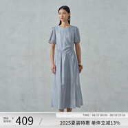 阿依蓮【商場(chǎng)同款】法式氣質(zhì)連衣裙女夏季2025新款高級(jí)感收腰顯瘦長(zhǎng)裙子 航線藍(lán) L