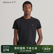GANT【100%棉】GANT/甘特刺繡設(shè)計休閑透氣圓領(lǐng)修身珠地布短袖男士T恤 5黑色 M 170